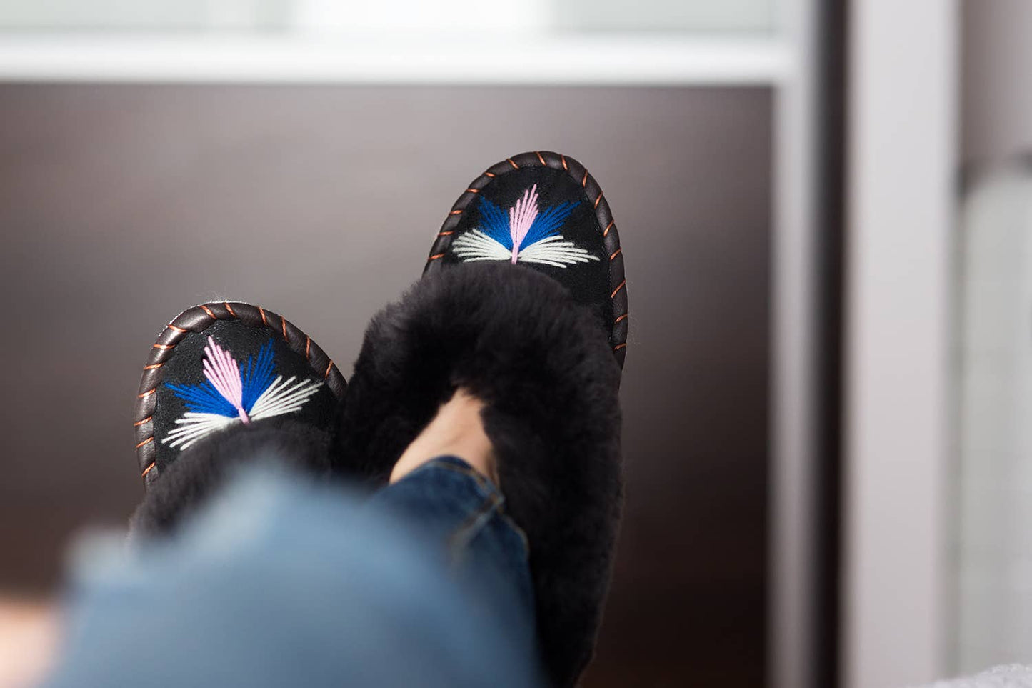 Dark Grey Sheepskin Slippers