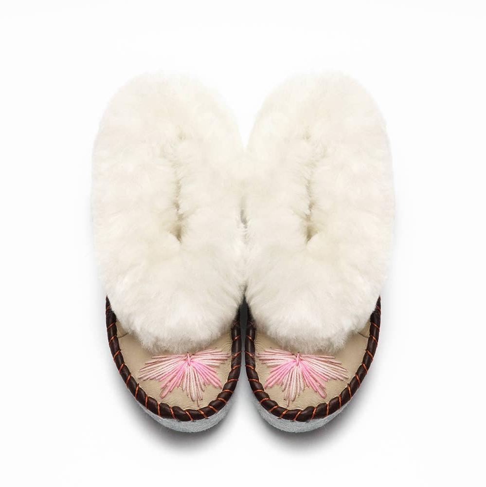 Sand + Pink Sheepskin Slippers