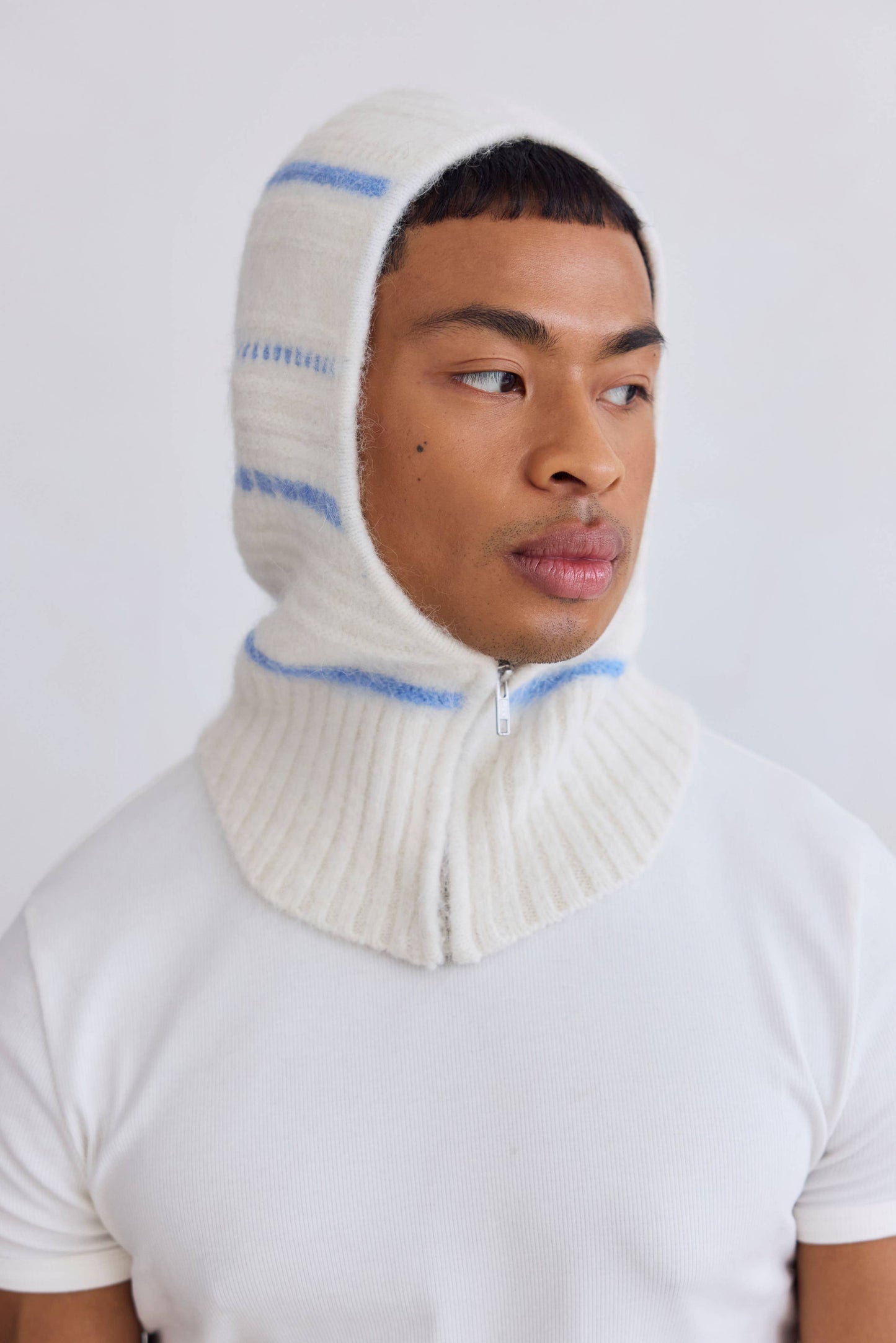 Alpaca Balaclava with Zip - Arctic White/Sky Blue