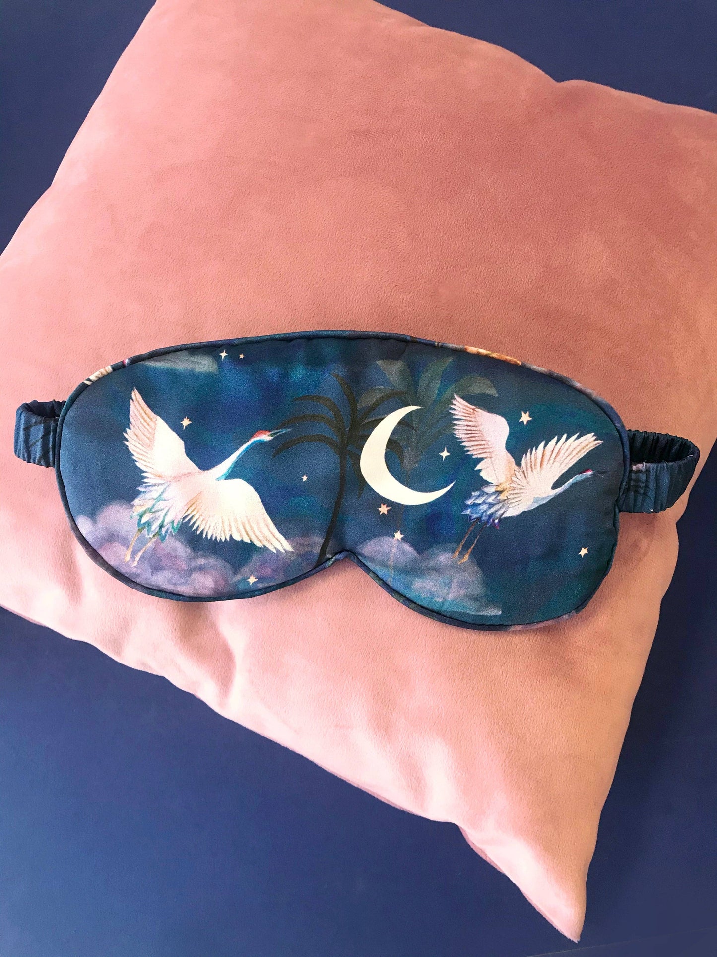 Navy Silk Eye Mask - Crane