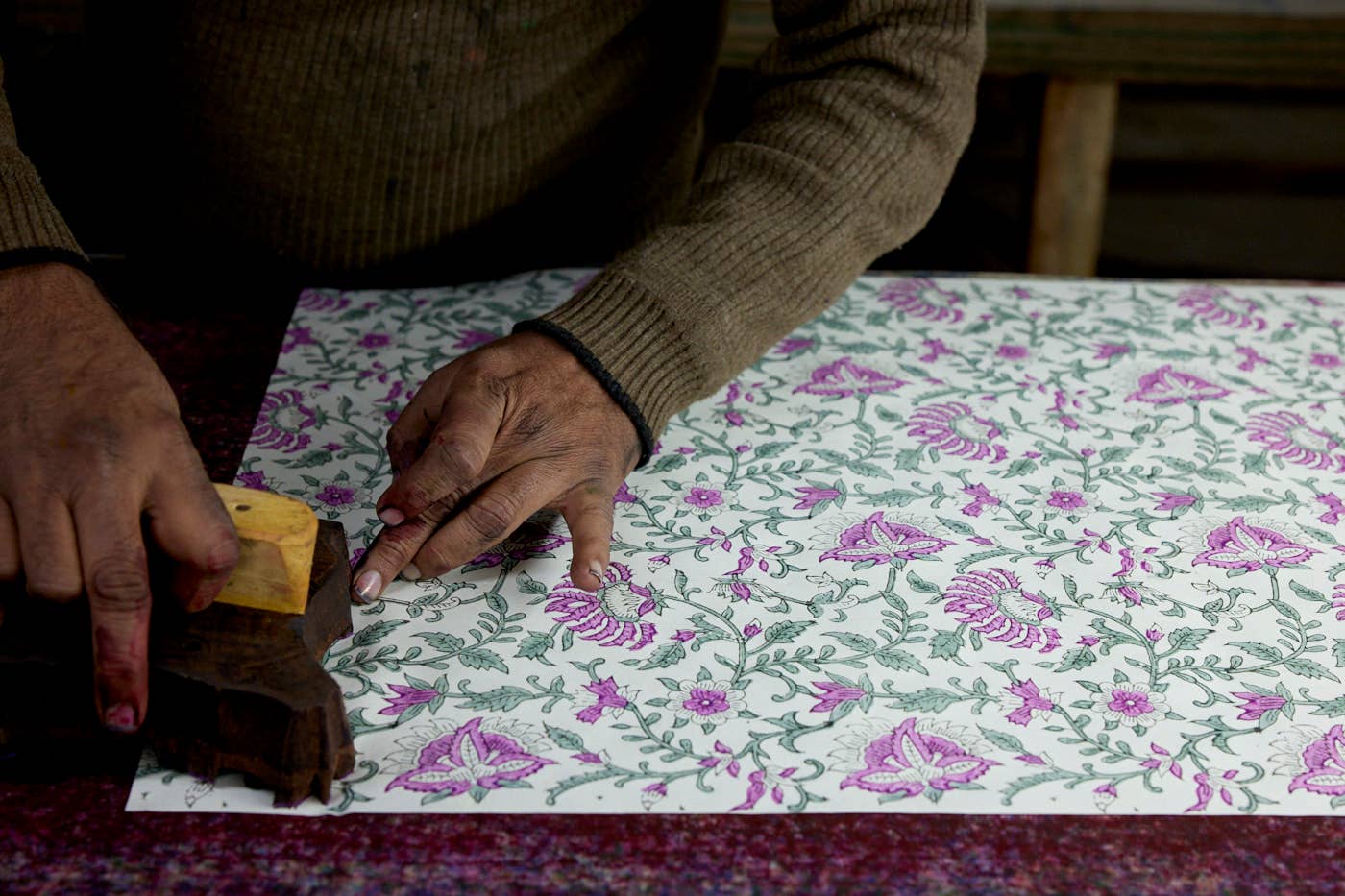 Hand Block Printed Greeting Card - Flora Teal