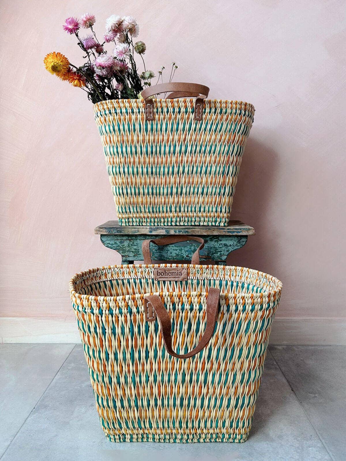 Colourful Reed Shopper Basket