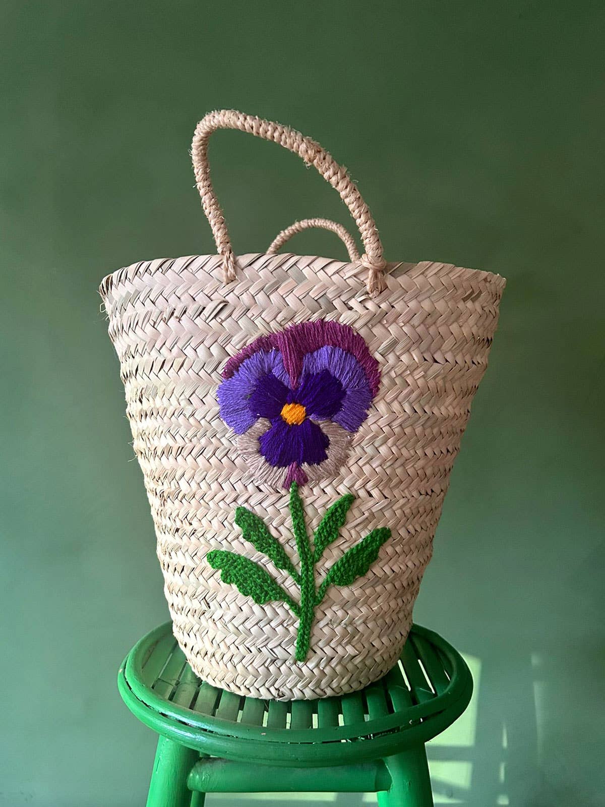 Hand Embroidered Basket I Pansy