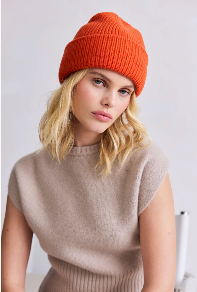 Merino Wool Embroidered Beanie - Sunkissed Coral
