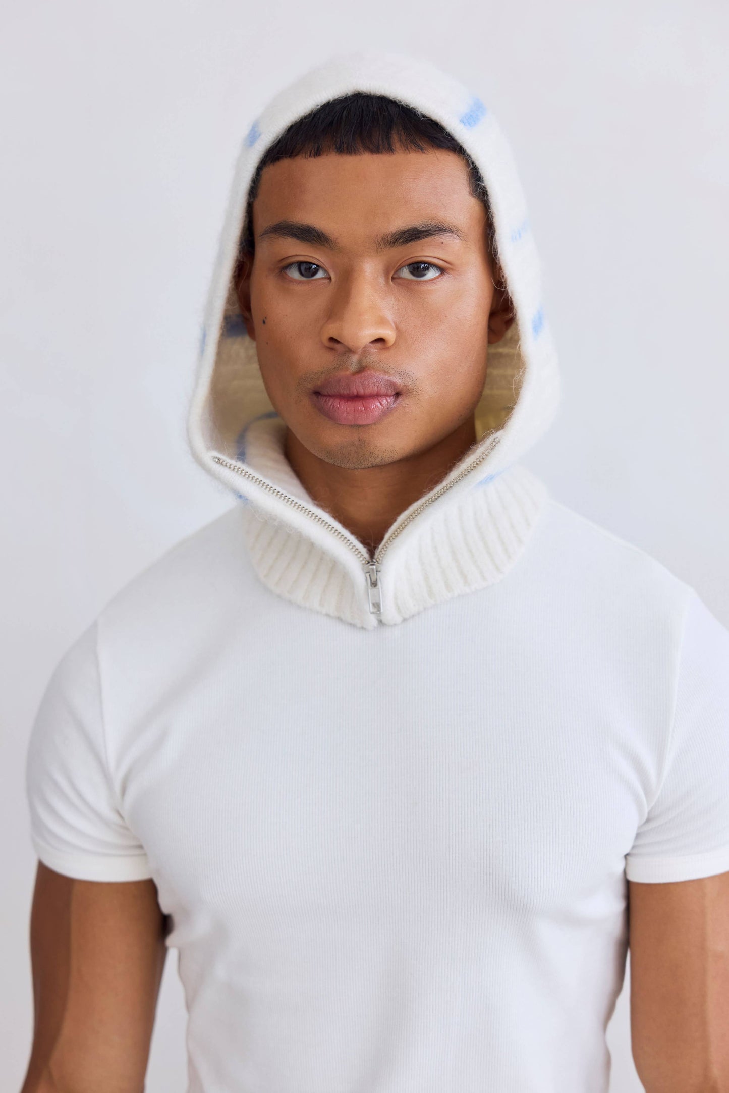 Alpaca Balaclava with Zip - Arctic White/Sky Blue