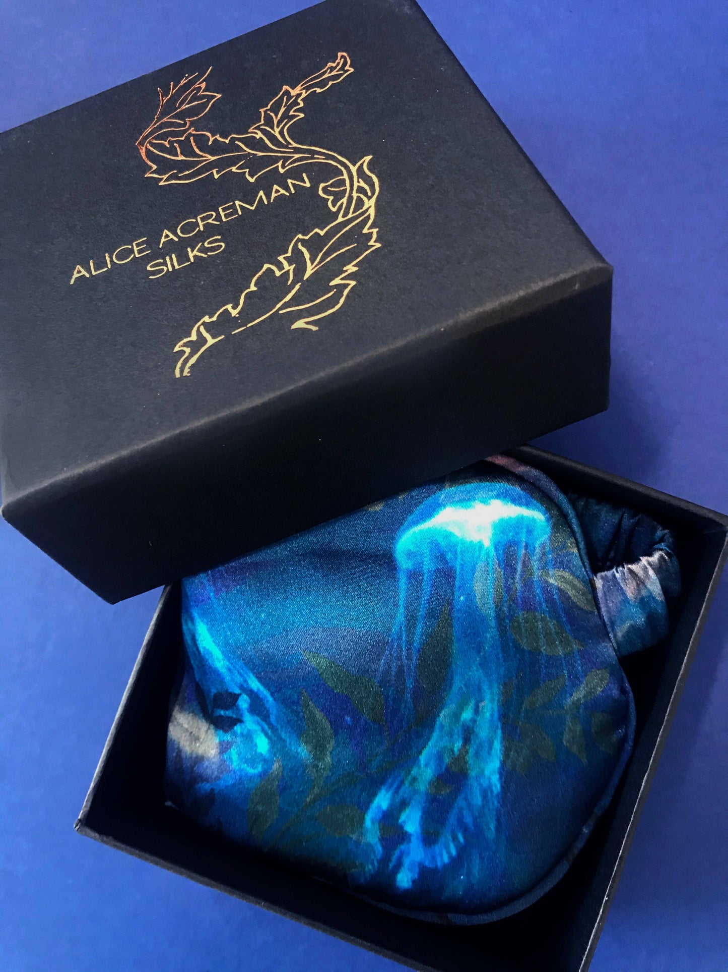 Navy Silk Eye Mask - Crane