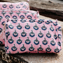 Load image into Gallery viewer, Block Printed Cotton Zip Bags I Pink Purple
