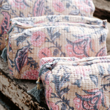 Load image into Gallery viewer, Block Printed Cotton Zip Bags I Pink Grey
