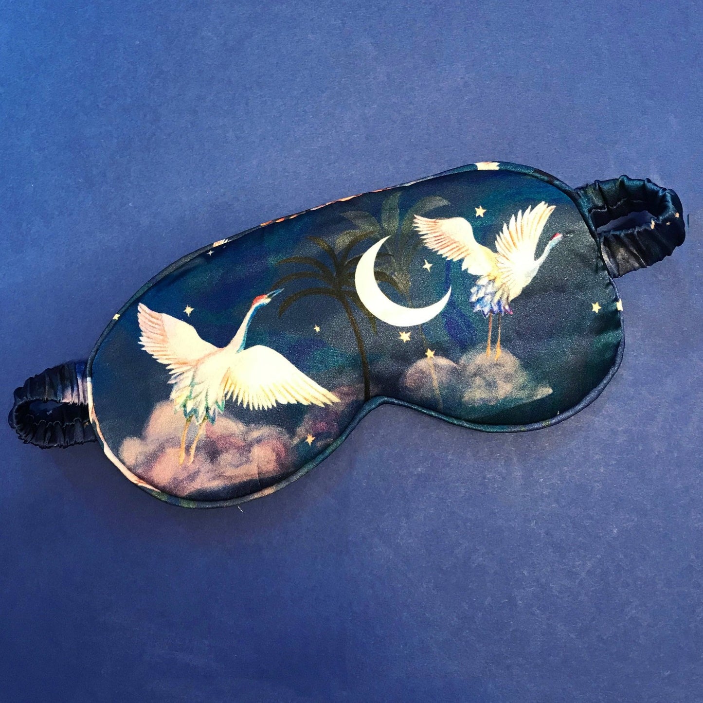 Navy Silk Eye Mask - Crane