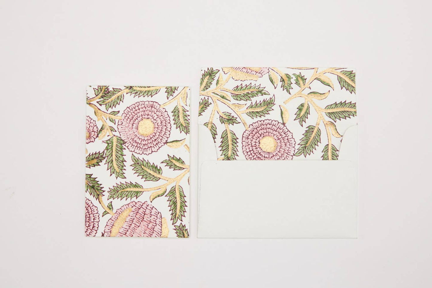 Hand Block Printed Greeting Card - Marigold Glitz Blush