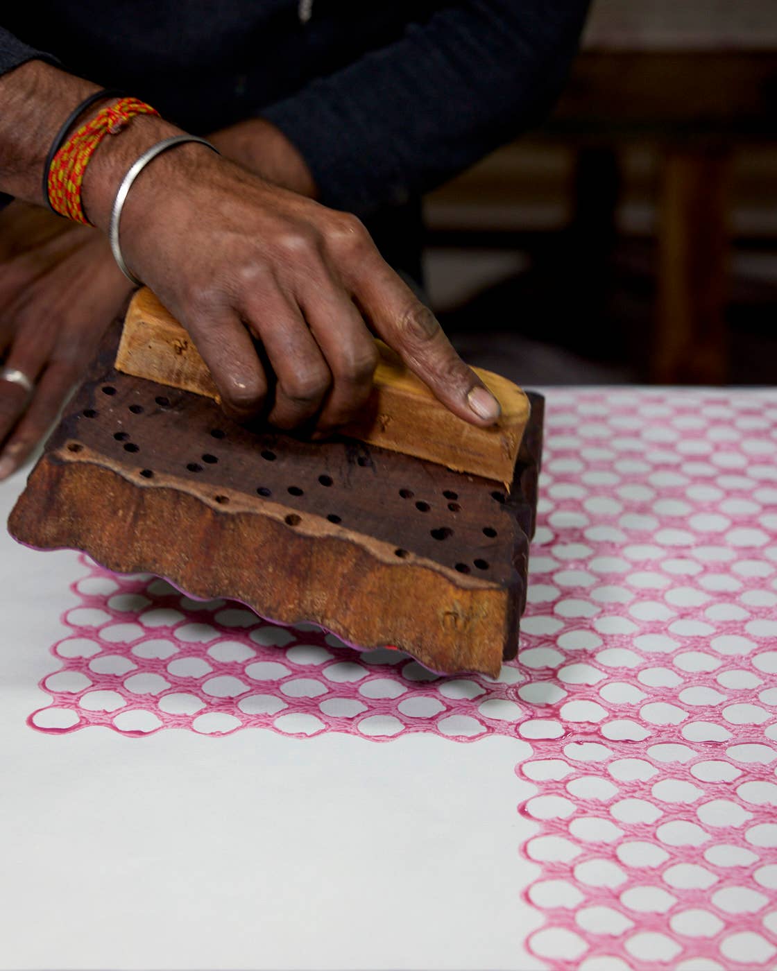 Block Printed Paper - Red Pink Flora