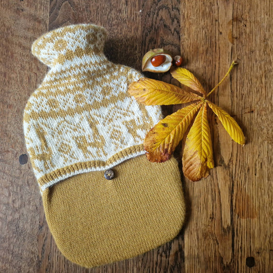 Alpaca Fair Isle Hot Water Bottle: Gold