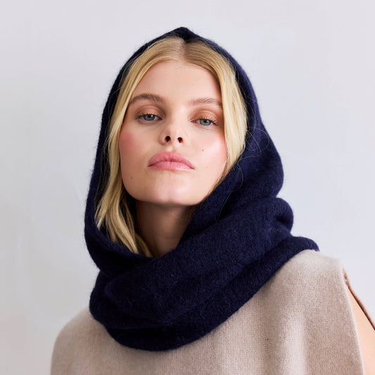 The Alpaca Hooded Scarf - Deep Sea Navy