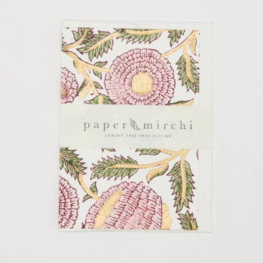 Hand Block Printed Greeting Card - Marigold Glitz Blush