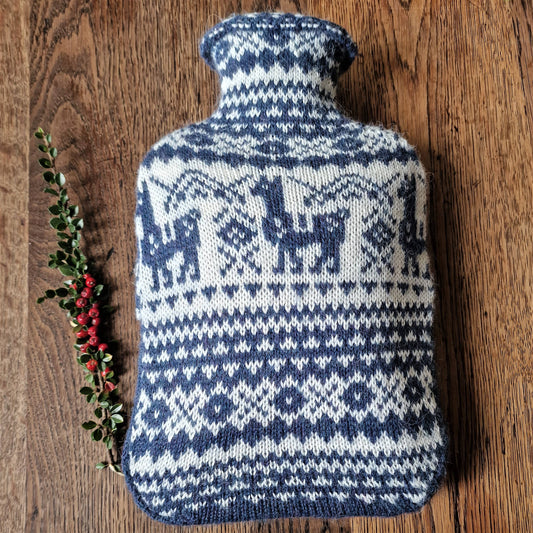 Alpaca Fair Isle Hot Water Bottle: Navy