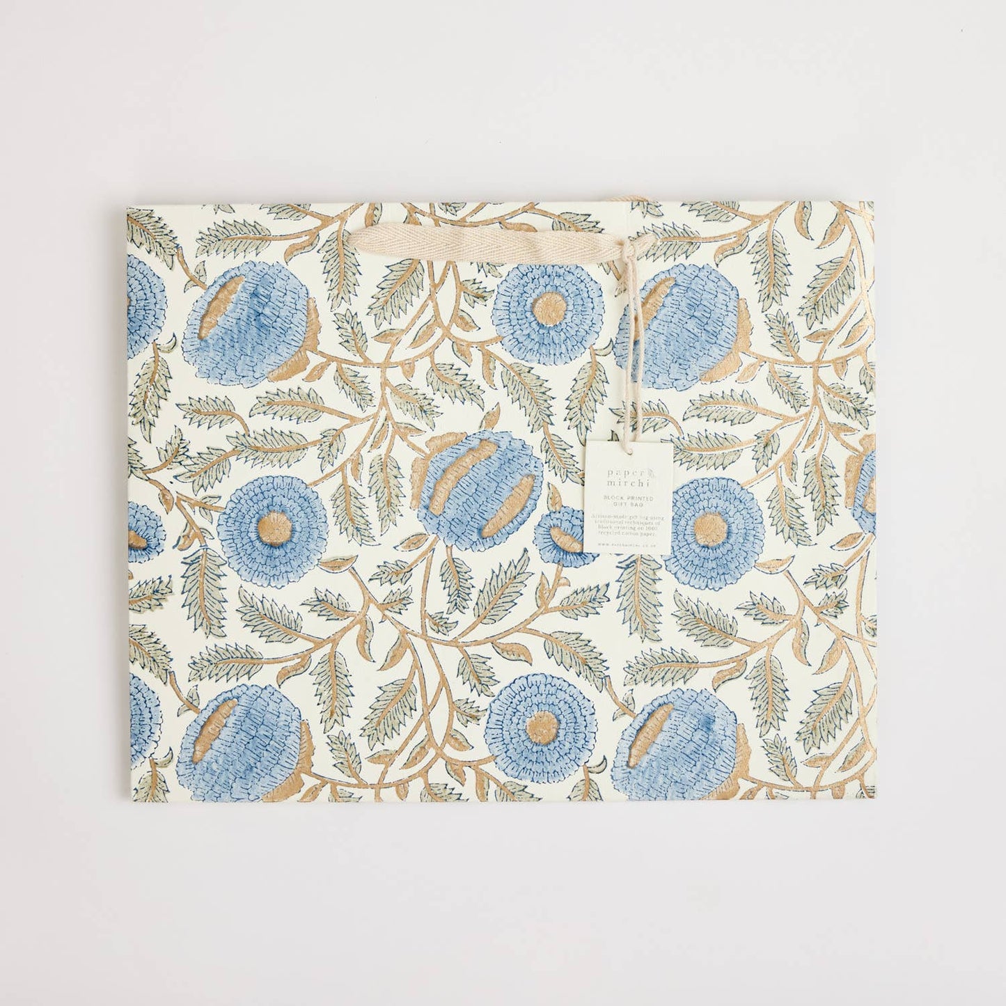 Hand Block Printed Gift Bags - Large - Blue