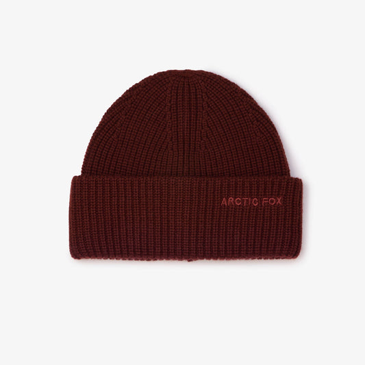 Merino Wool Embroidered Beanie - Dark Walnut Brown
