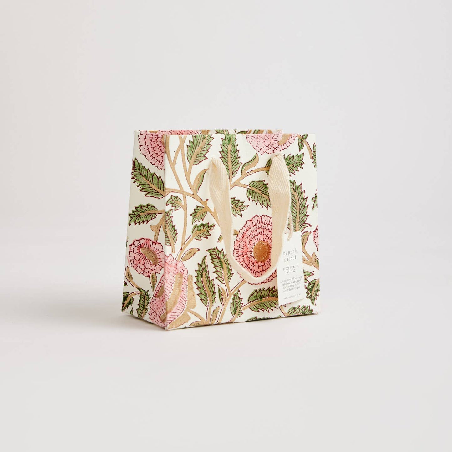 Hand Block Printed Gift Bags (Small) - Blush