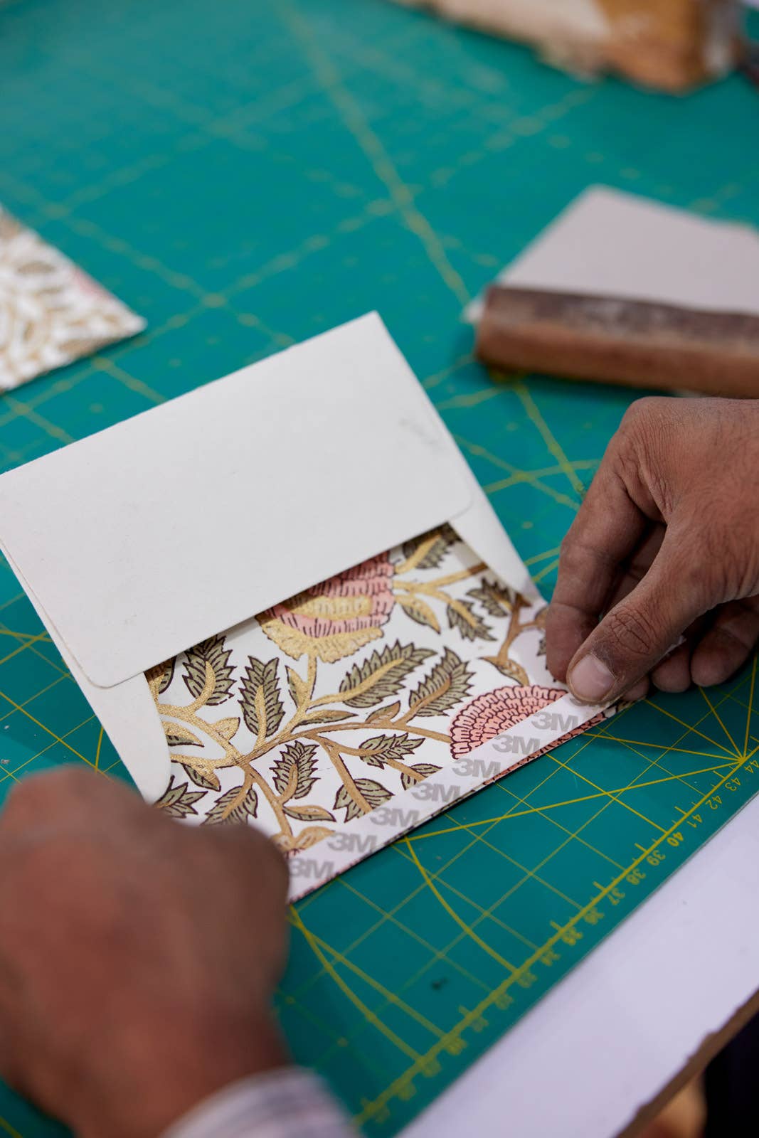 Hand Block Printed Greeting Card - Marigold Glitz Coral