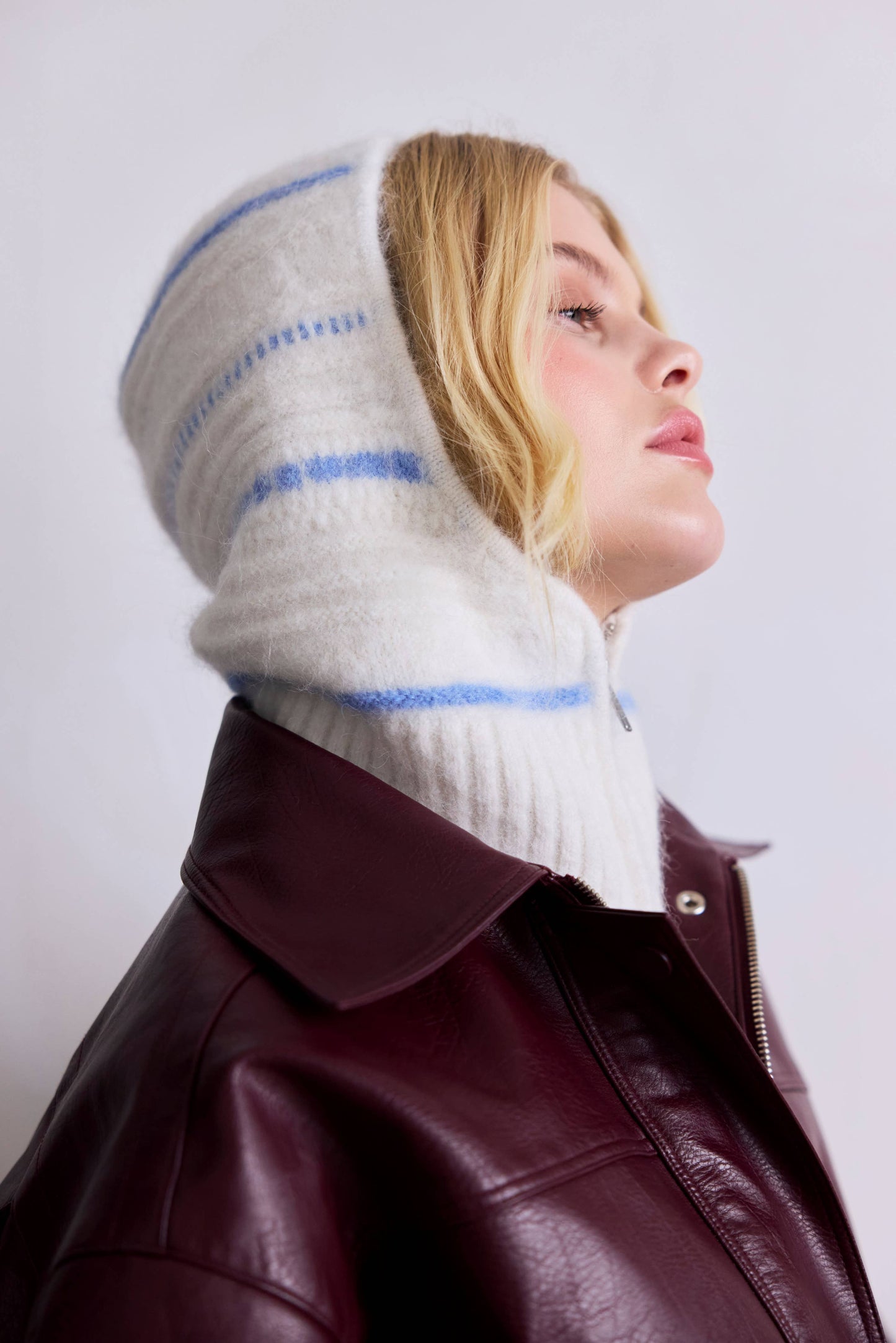 Alpaca Balaclava with Zip - Arctic White/Sky Blue