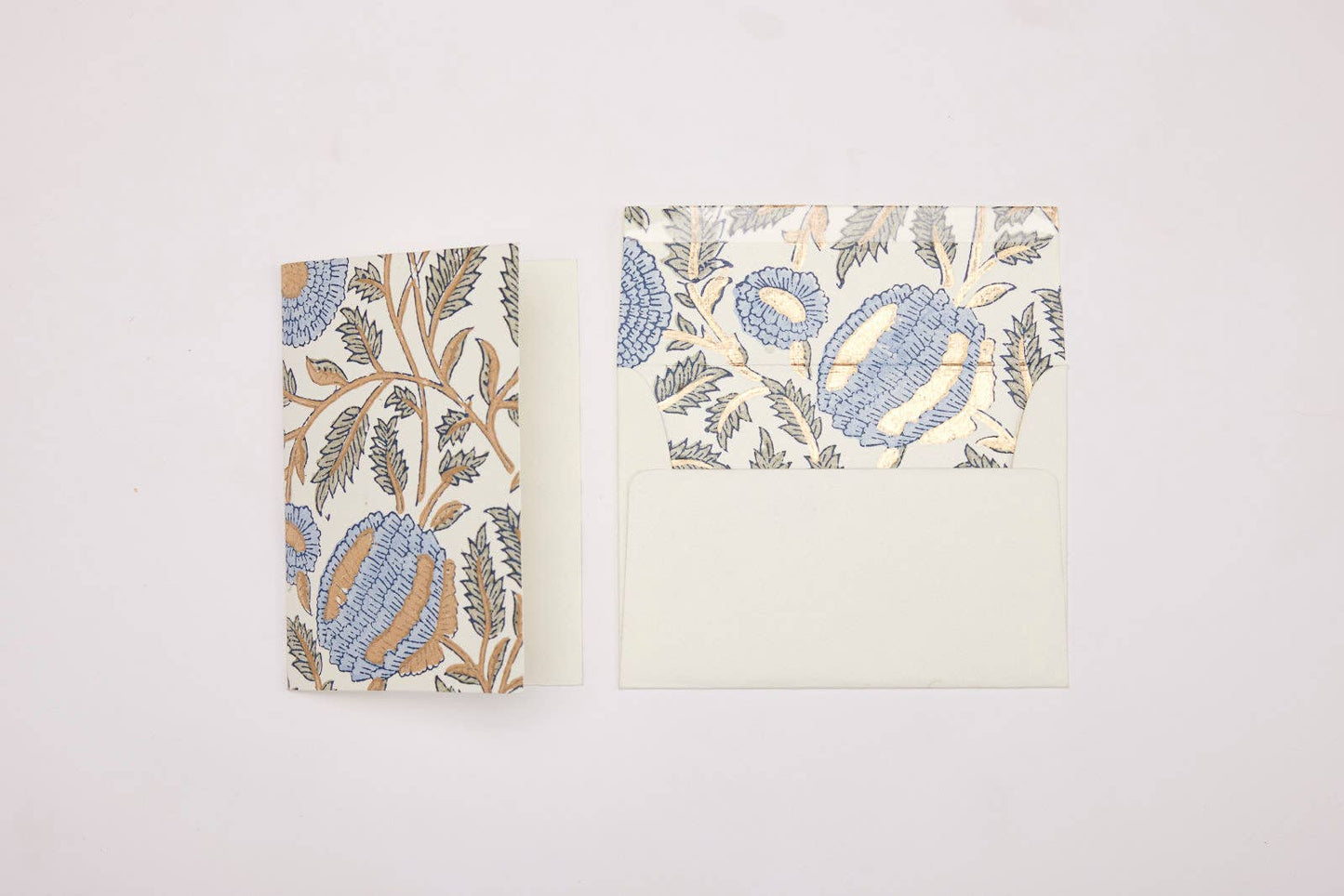 Hand Block Printed Greeting Card - Marigold Blue Stone