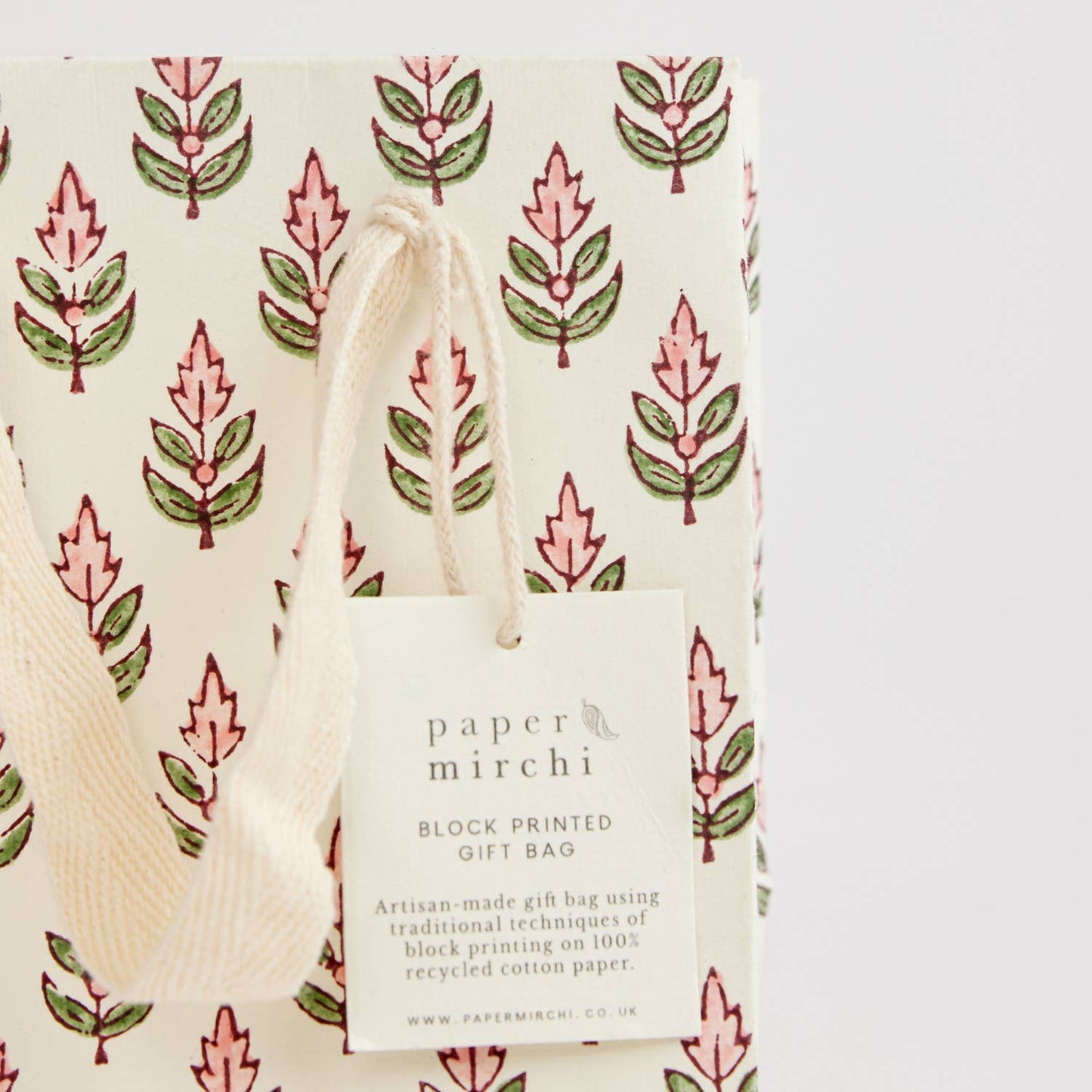 Hand Block Printed Gift Bags (Small) - Blush