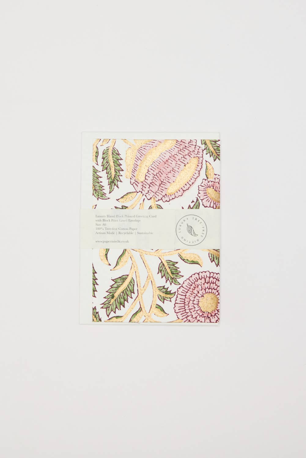 Hand Block Printed Greeting Card - Marigold Glitz Blush