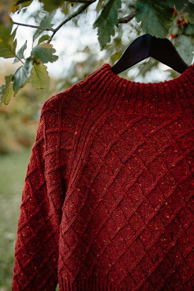 Donegal Aran Sweater in Brick Red