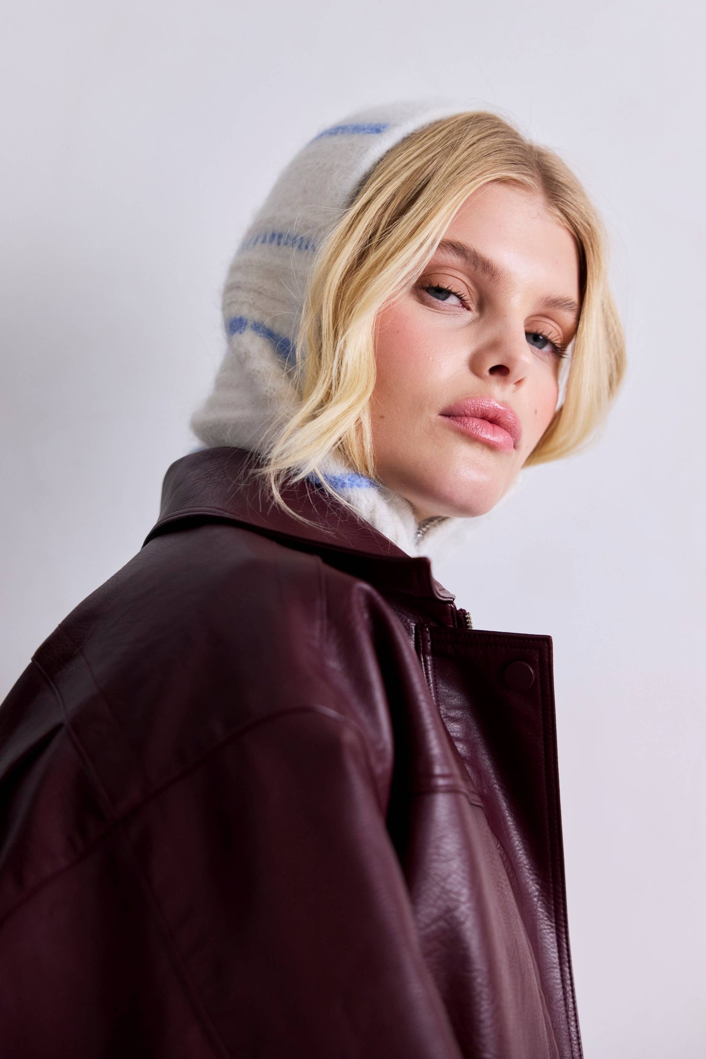 Alpaca Balaclava with Zip - Arctic White/Sky Blue