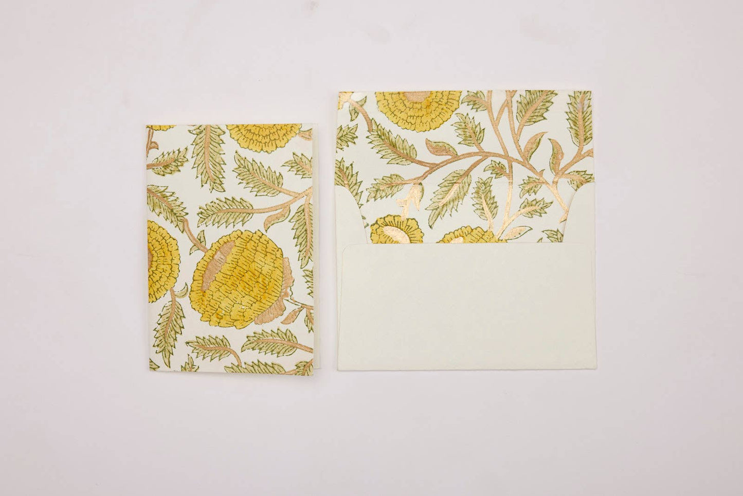 Hand Block Printed Greeting Card - Marigold Glitz Sunshine