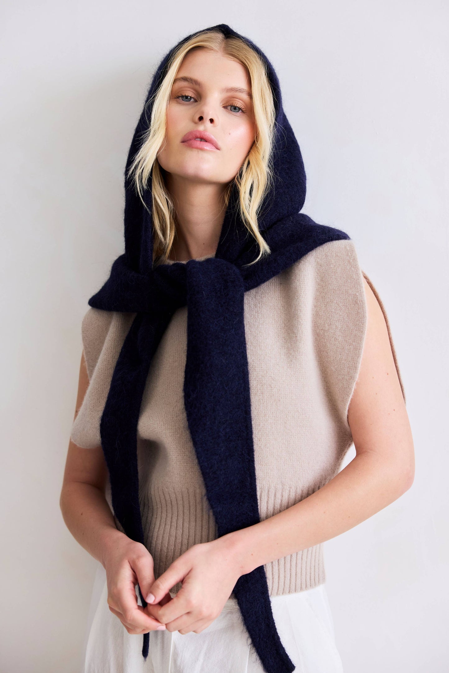 The Alpaca Hooded Scarf - Deep Sea Navy