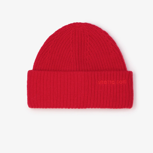 Merino Wool Embroidered Beanie - Flame Red