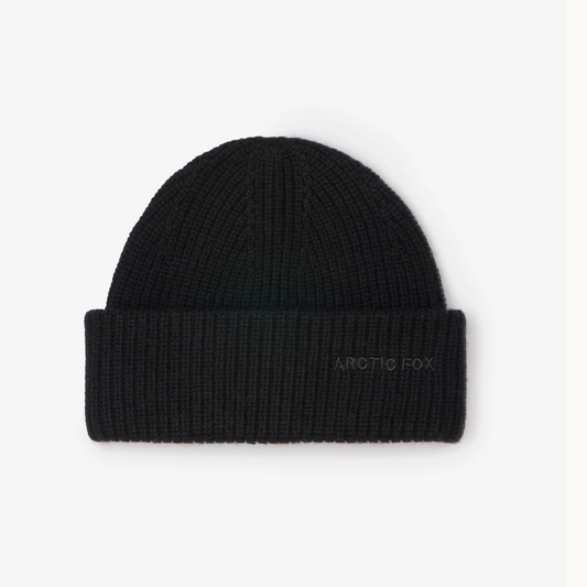 Merino Wool Embroidered Beanie - Arctic Black