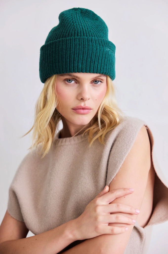 Merino Wool Embroidered Beanie - Alpine Fern