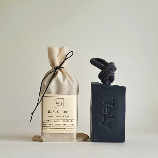 Natural Handmade Soap On A Rope “Black Rose"