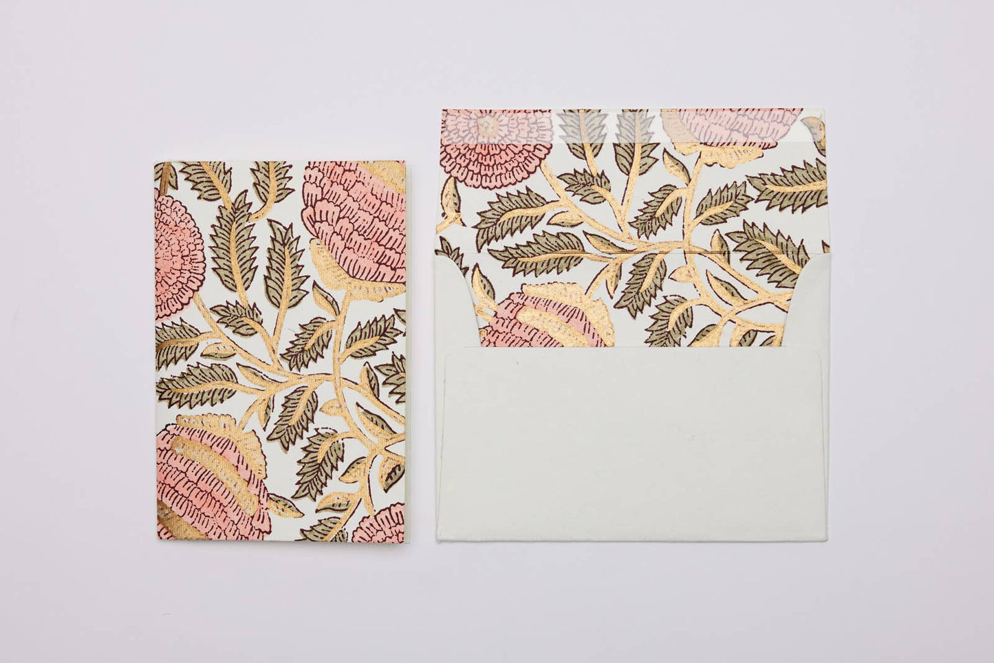 Hand Block Printed Greeting Card - Marigold Glitz Coral