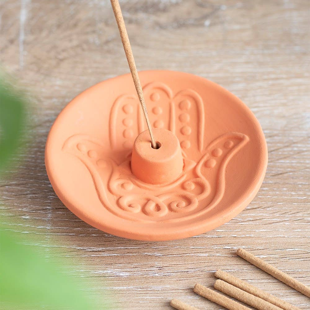 Hamsa Terracotta Incense Holder