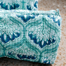 Load image into Gallery viewer, Block Printed Cotton Zip Bags I Blue Green
