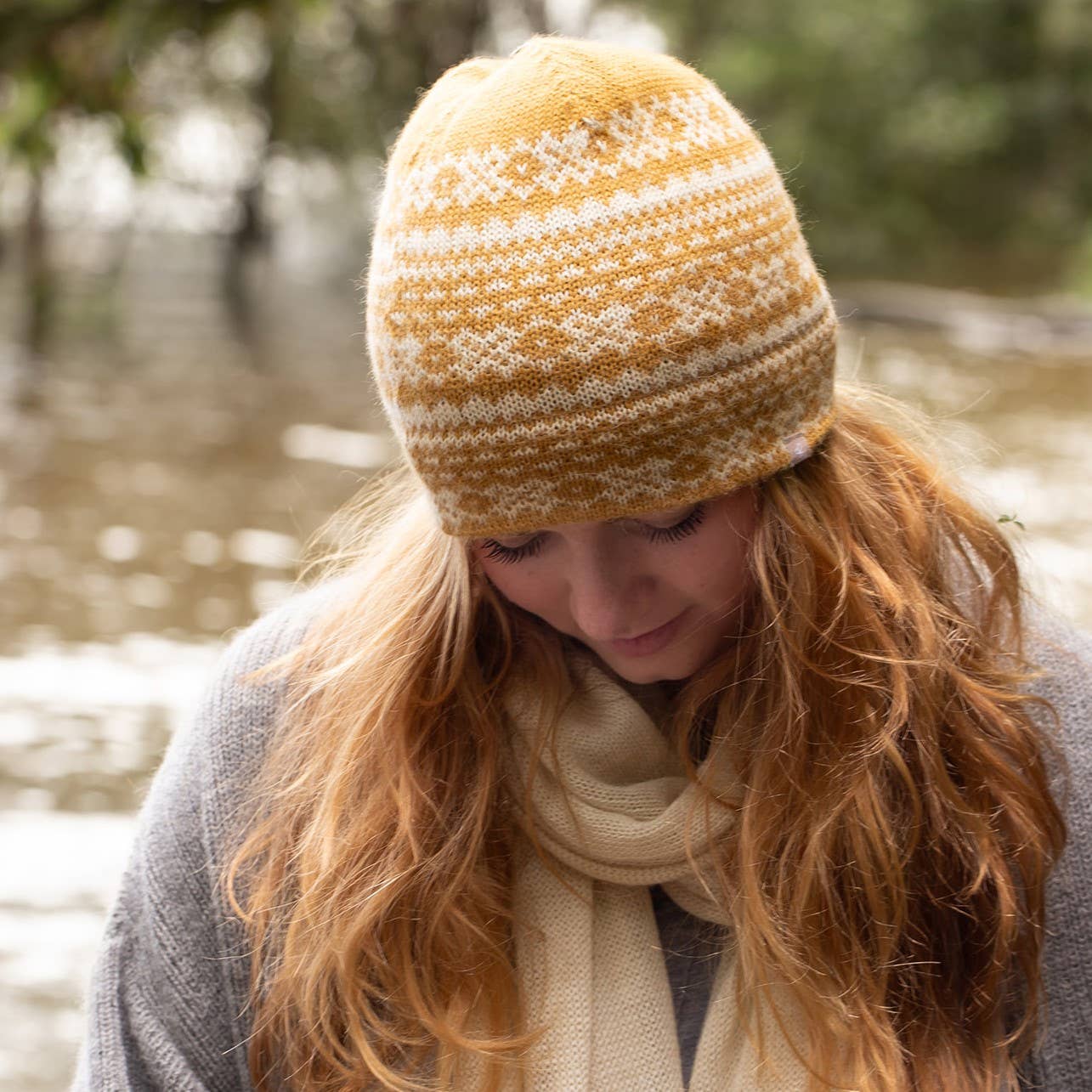 Alpaca Fair Isle Beanie: Gold