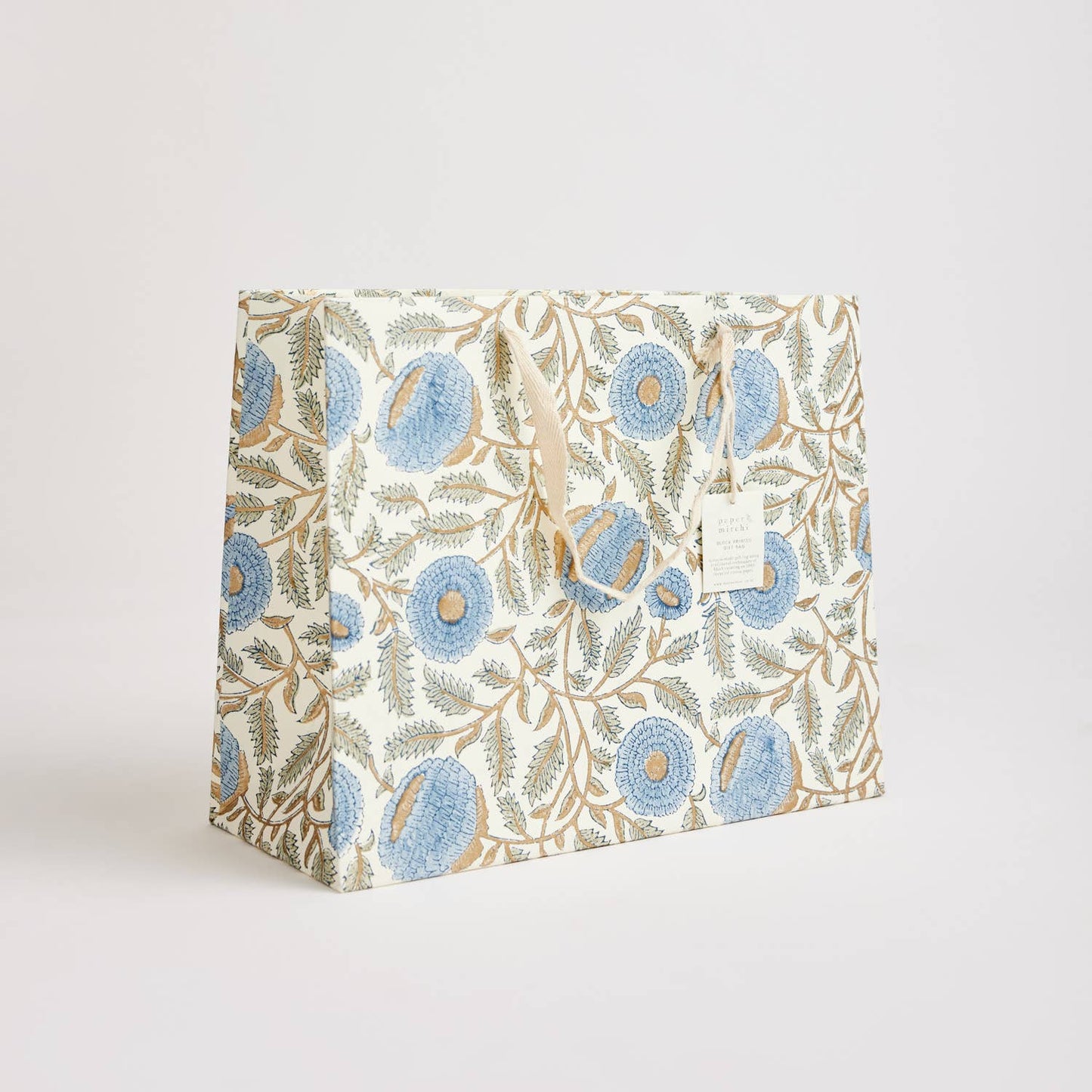 Hand Block Printed Gift Bags - Large - Blue