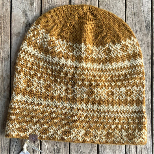 Alpaca Fair Isle Beanie: Gold