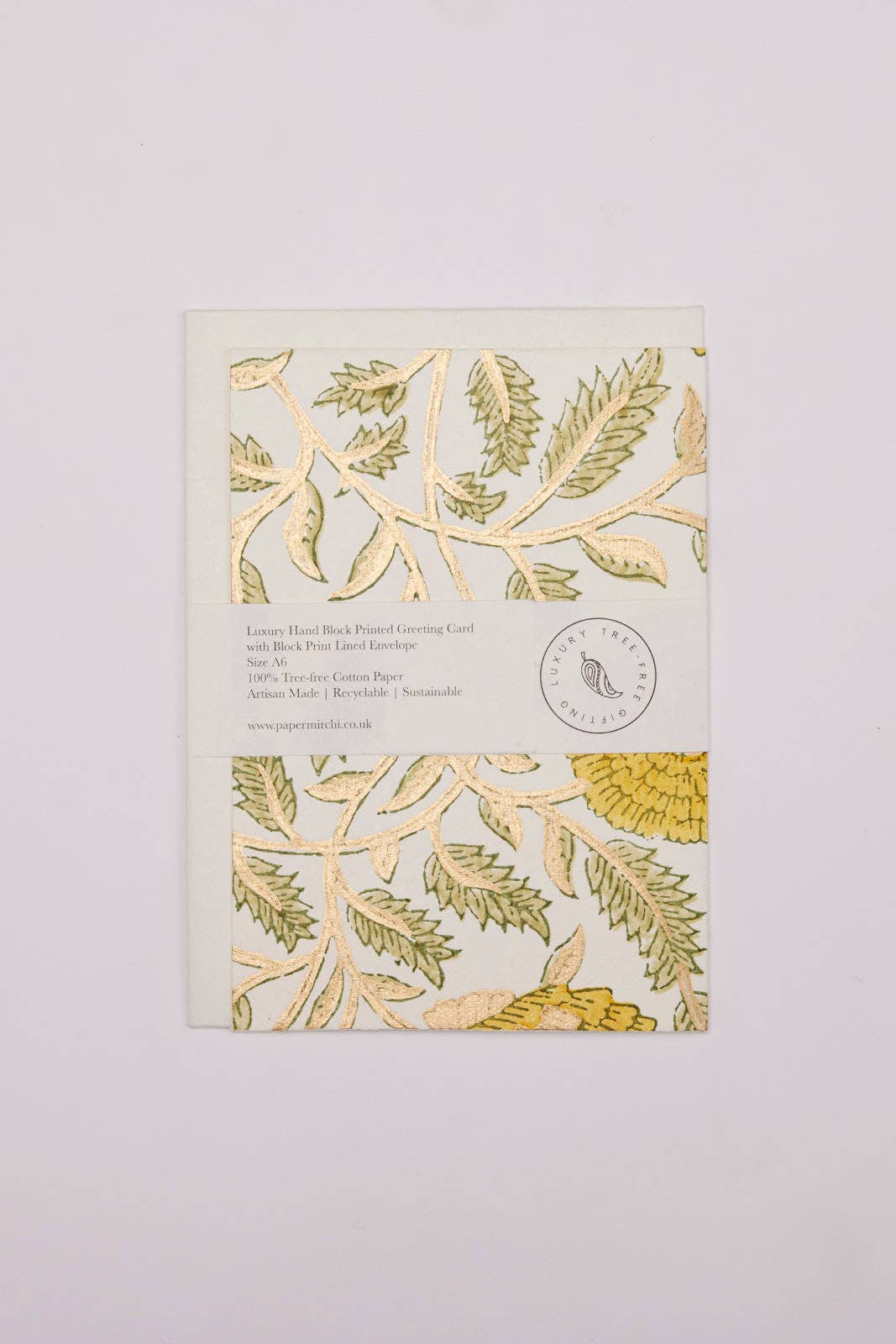 Hand Block Printed Greeting Card - Marigold Glitz Sunshine