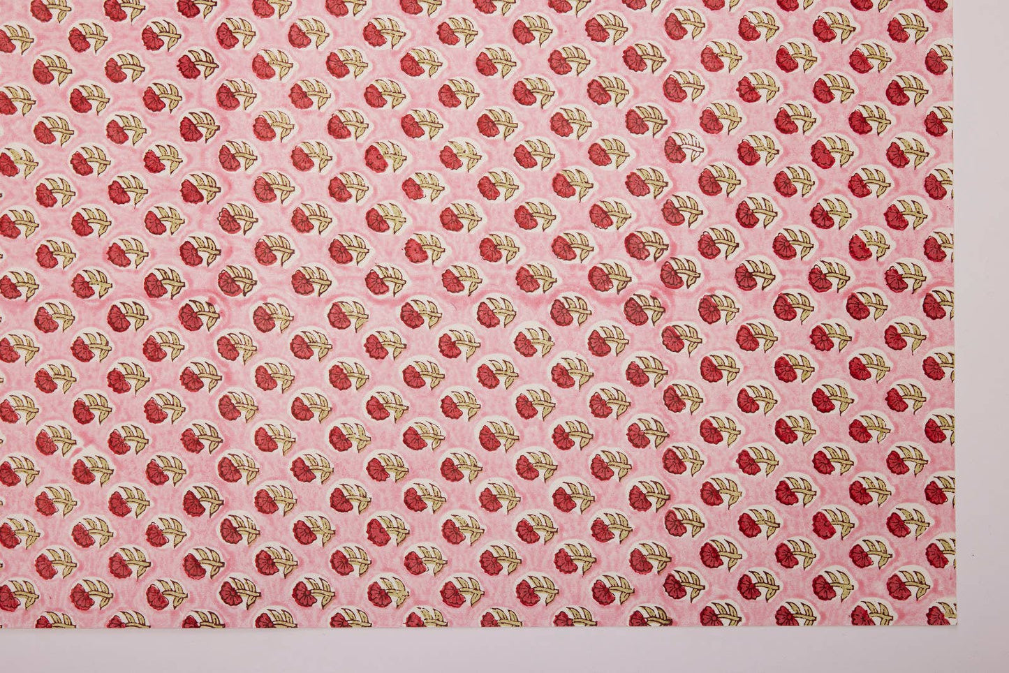 Block Printed Paper - Red Pink Flora