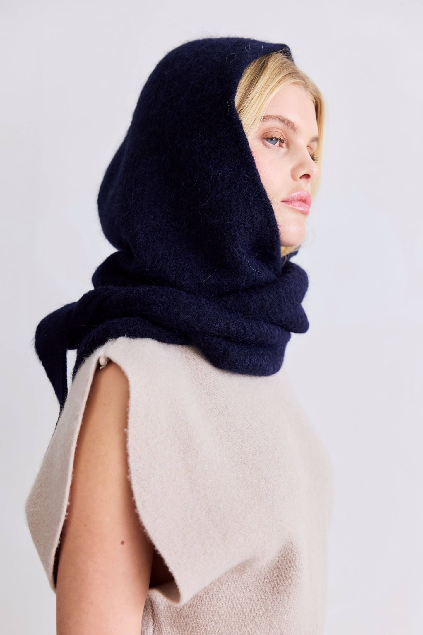 The Alpaca Hooded Scarf - Deep Sea Navy