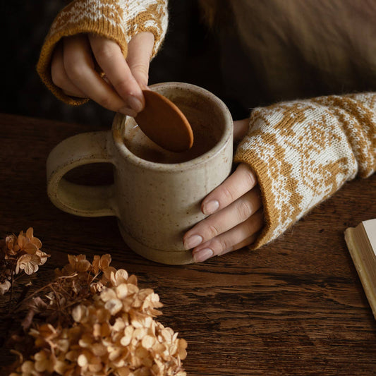 Alpaca Fair Isle Fingerless Gloves: Gold