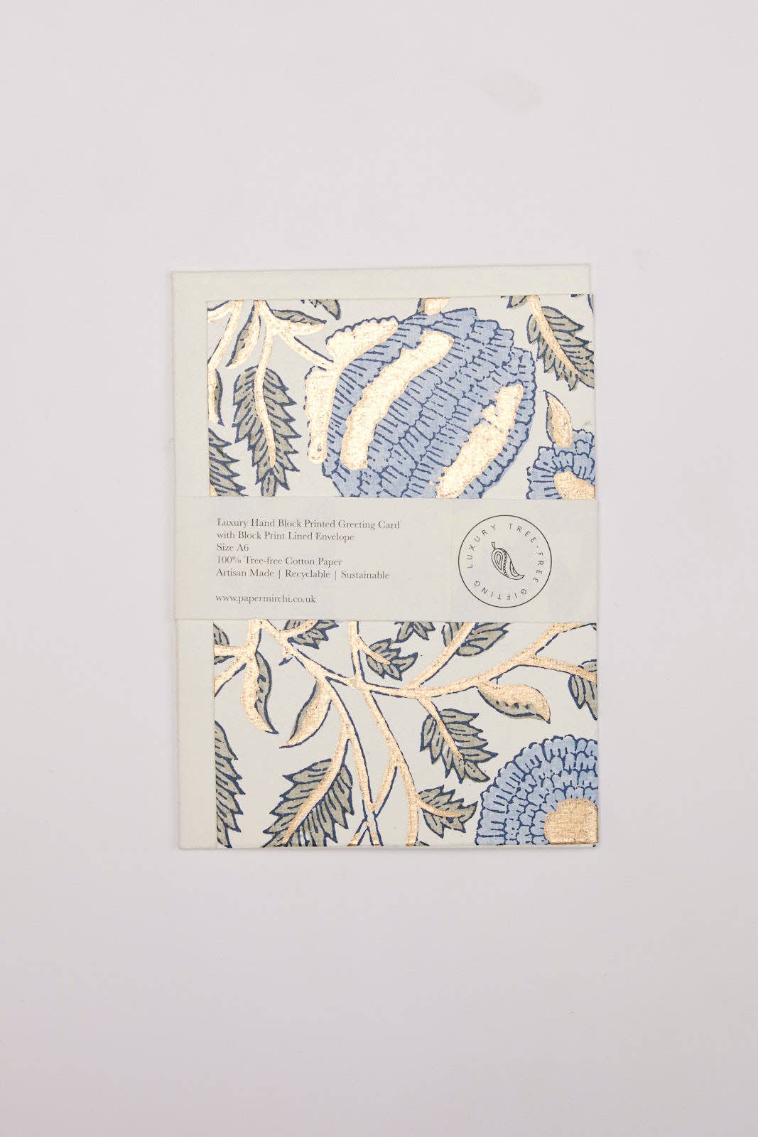 Hand Block Printed Greeting Card - Marigold Blue Stone