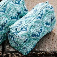 Load image into Gallery viewer, Block Printed Cotton Zip Bags I Blue Green
