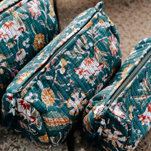 Load image into Gallery viewer, Block Printed Wash Bags I Jade Red Saffron
