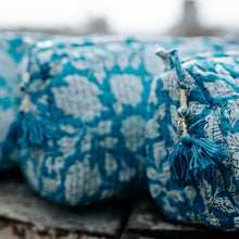 Load image into Gallery viewer, Block Printed Cotton Zip Bags I Blue White
