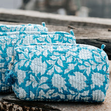 Load image into Gallery viewer, Block Printed Cotton Zip Bags I Blue White
